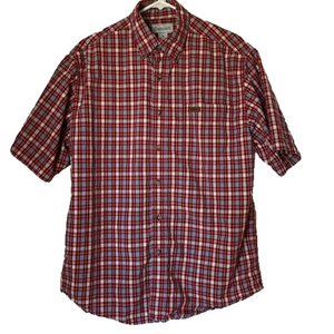 CARHARTT Short Sleeve Button Down Checked Shirt, Men’s M, Red Blue White
